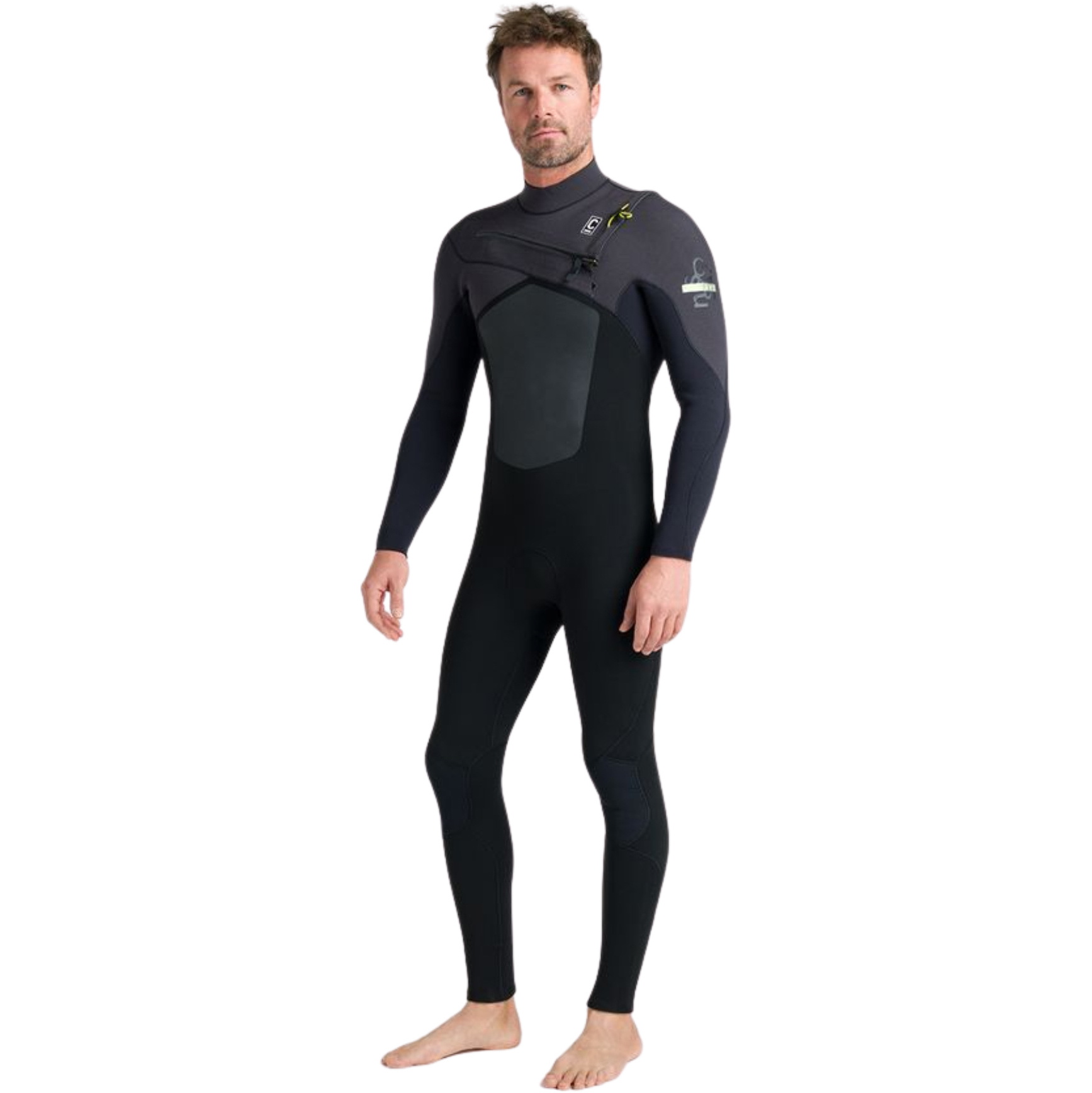 2026 C-Skins Mens Nuwave Rewired 4/3mm Chest Zip Wetsuit CRW43MC - Meteor / Black / Lime